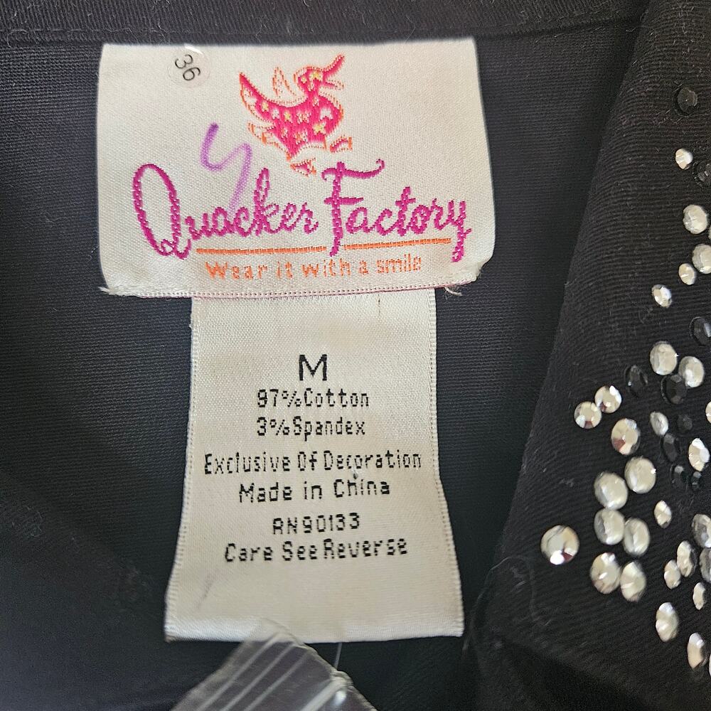 NWT Quacker Factory Black Stretch Jean Jacket M Rhinestone Bling Embellished - Picture 4 of 7